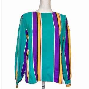 Vintage 90's Turquoise Rainbow Stripe Blouse
